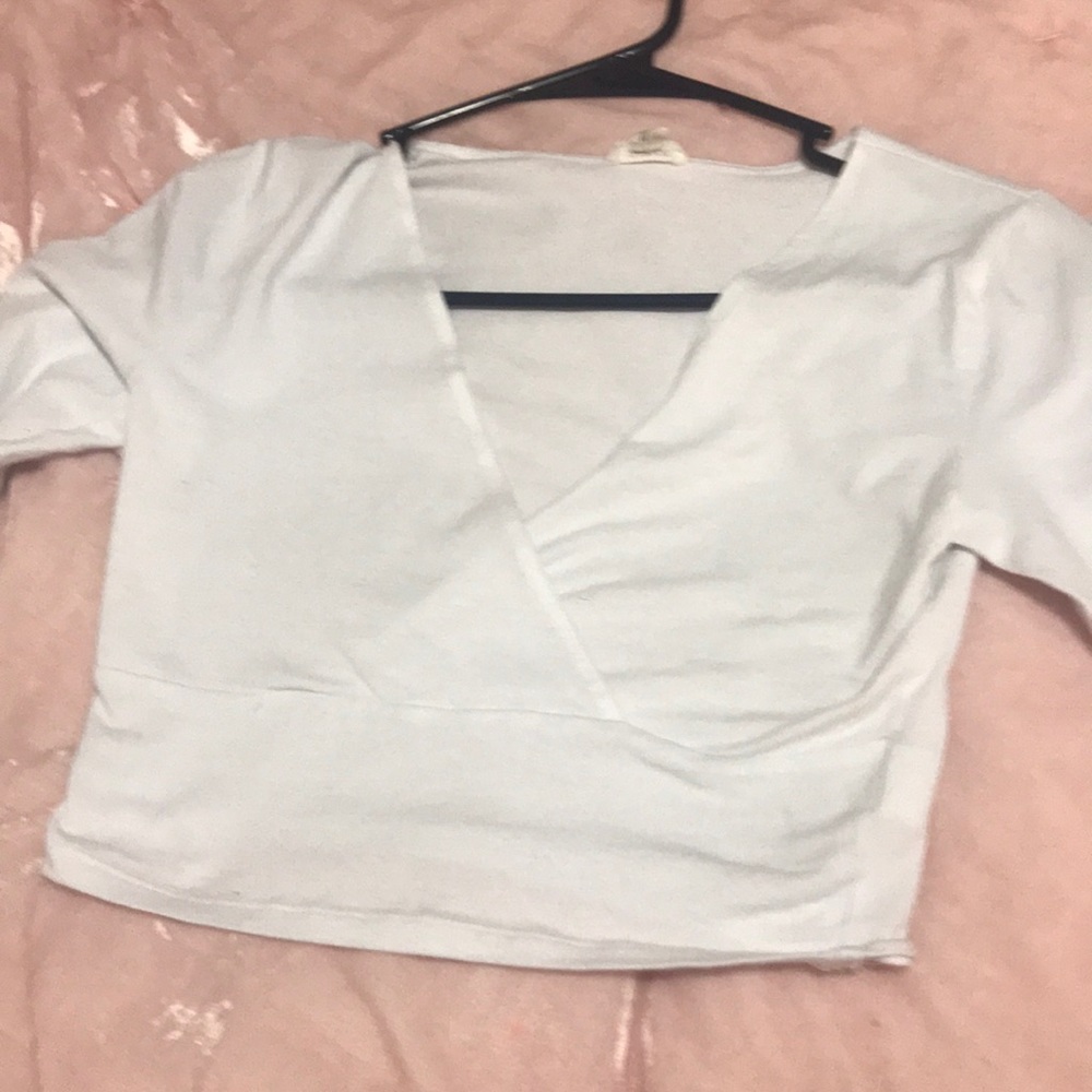 White crop top/ cleavage